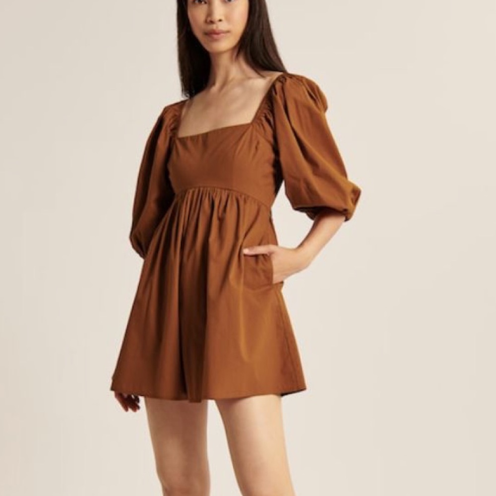 Abercrombie & Fitch Flirty Puff Sleeve Romper Burnt Orange